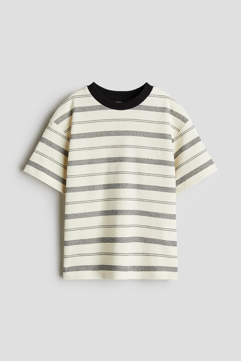 H&M Camiseta De Corte Holgado En Jacquard - Amarillo Claro/Rayas - NIÑOS