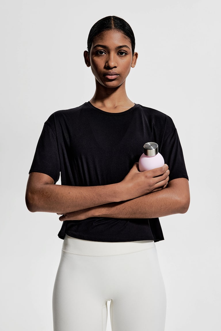 H&M Camiseta de deporte boxy con DryMove™ - Negro - MUJER