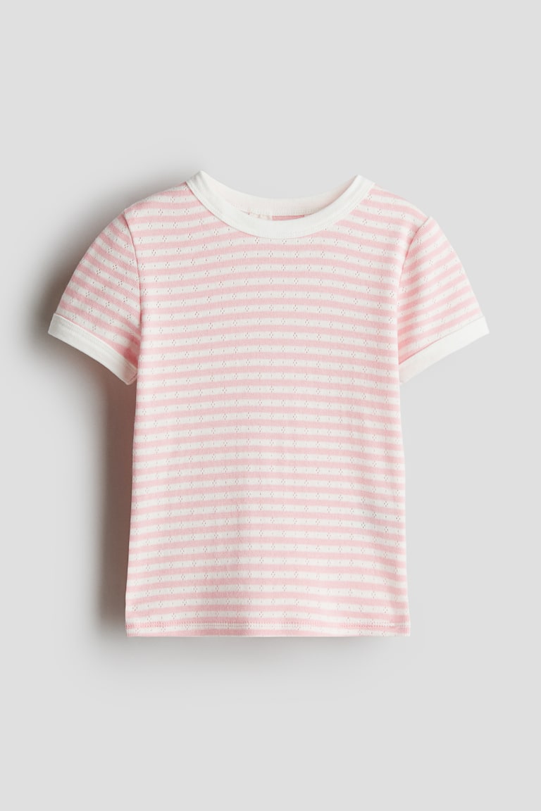H&M Camiseta de manga corta en punto pointelle - Azul marino/Rayas - NIÑOS
