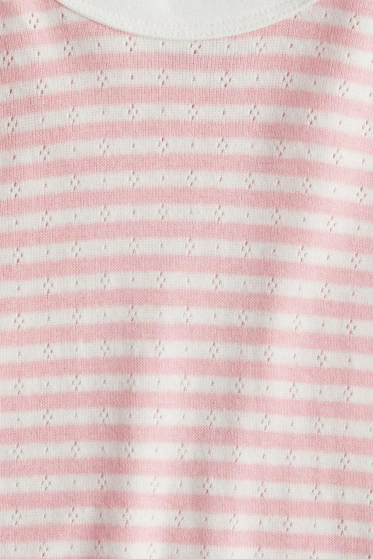H&M Camiseta De Manga Corta En Punto Pointelle - Rosa Claro/Rayas - NIÑOS