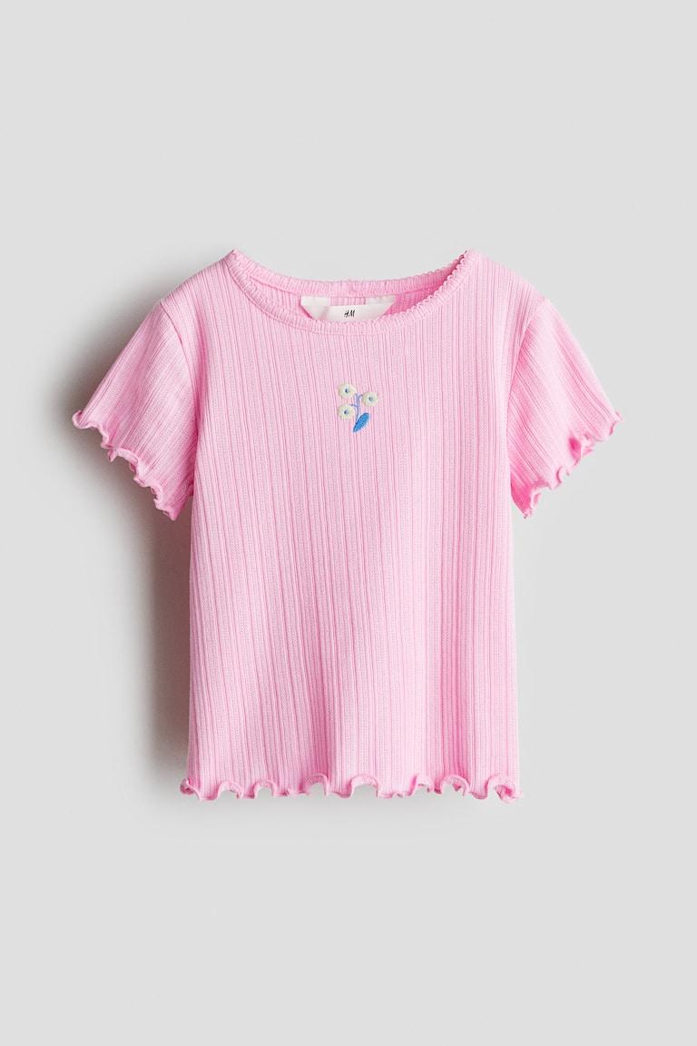 H&M Camiseta de pointelle - Verde caqui claro/Margaritas - NIÑOS