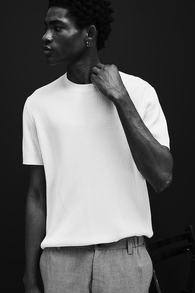 H&M Camiseta En Punto De Canalé Regular Fit - Crema - HOMBRE