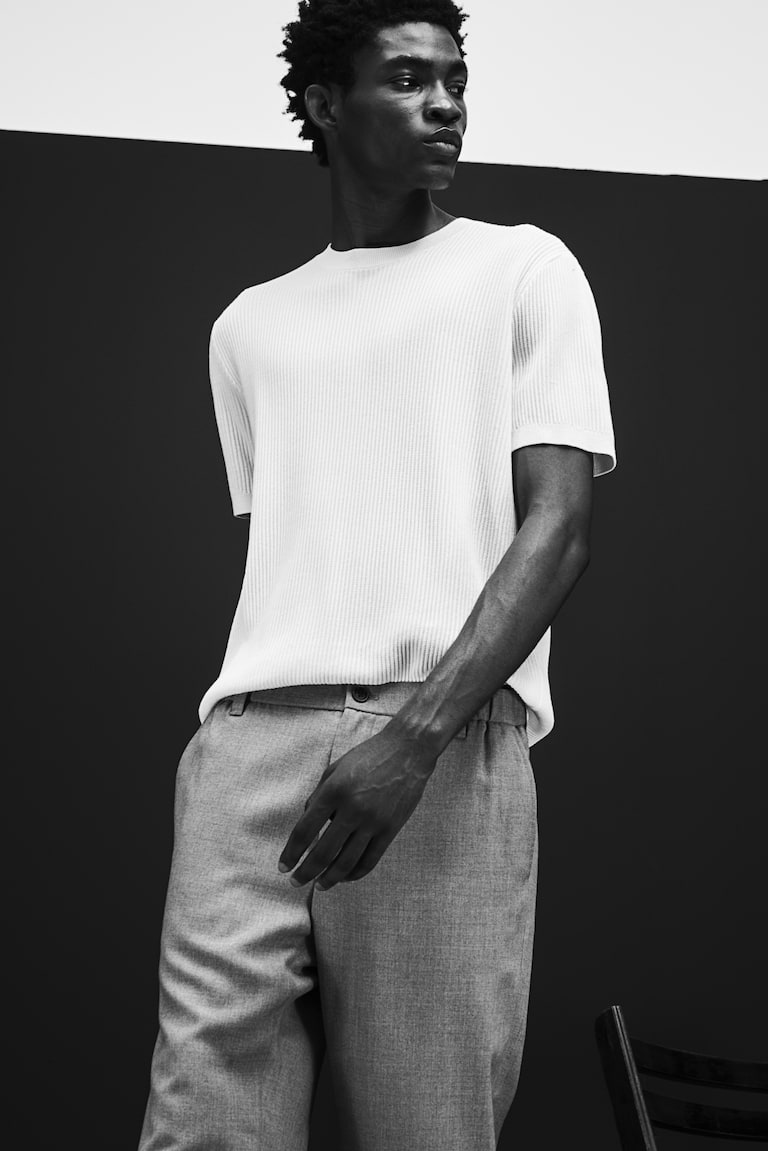 H&M Camiseta en punto de canalé Regular Fit - Crema - HOMBRE