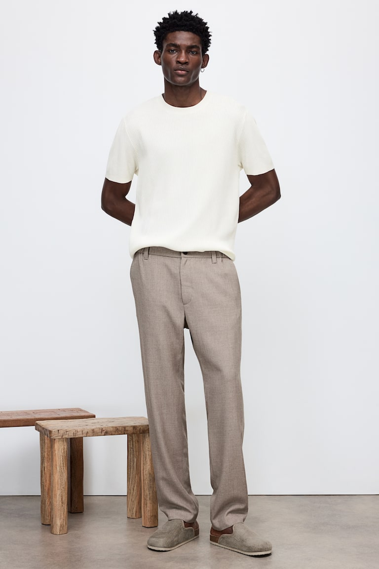 H&M Camiseta En Punto De Canalé Regular Fit - Negro - HOMBRE