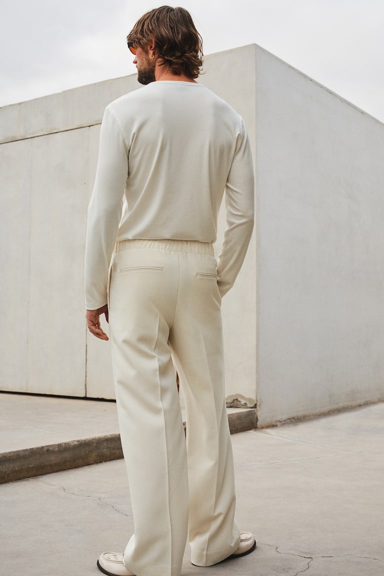 H&M Camiseta En Punto De Canalé Slim Fit - Crema - HOMBRE