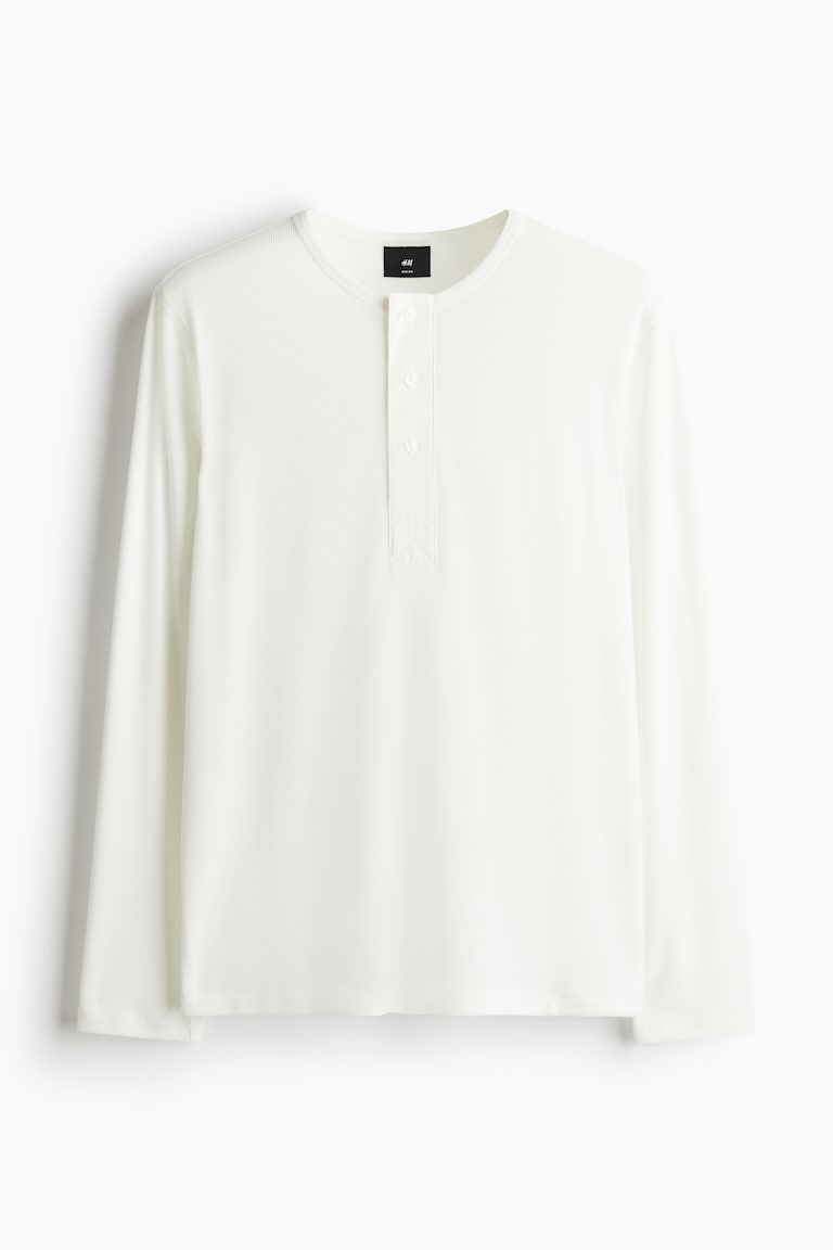 H&M Camiseta En Punto De Canalé Slim Fit - Crema - HOMBRE