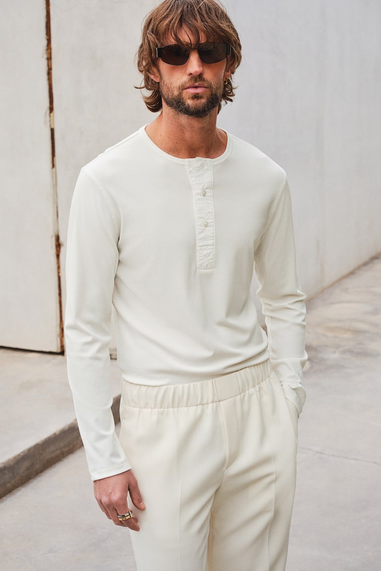 H&M Camiseta en punto de canalé Slim Fit - Negro - HOMBRE