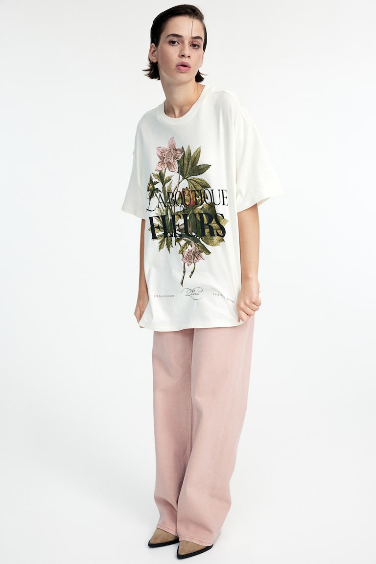 H&M Camiseta oversize con motivo - Blanco/Le court - MUJER