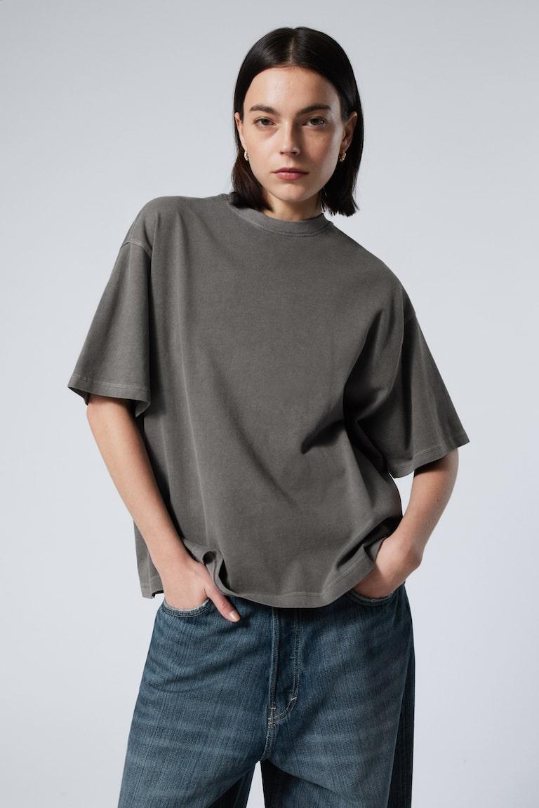 H&M Camiseta oversize gruesa - Marrón oscuro lavado - MUJER