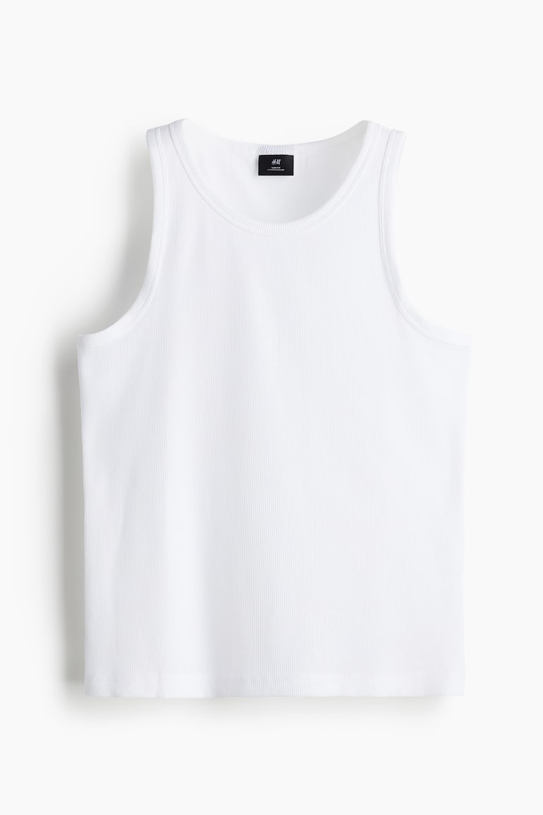 H&M Camiseta Sin Mangas En Canalé Slim Fit - Blanco - HOMBRE