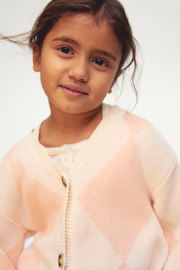 H&M Cárdigan Con Cuello De Pico - Rosa/Diseño Arlequinado - NIÑOS