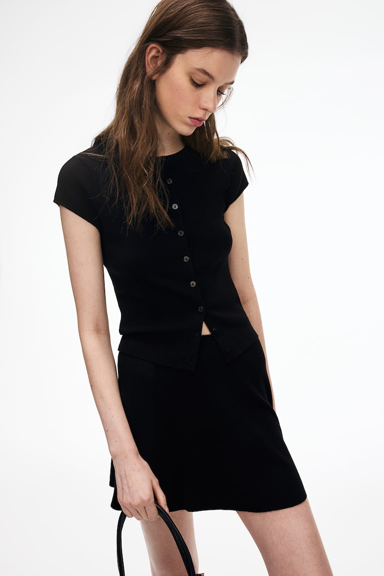 H&M Cárdigan De Manga Corta En Punto Fino - Negro - MUJER