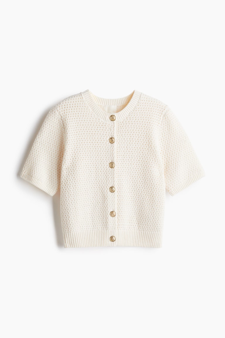 H&M Cárdigan En Punto Con Textura - Crema/Rayas - MUJER