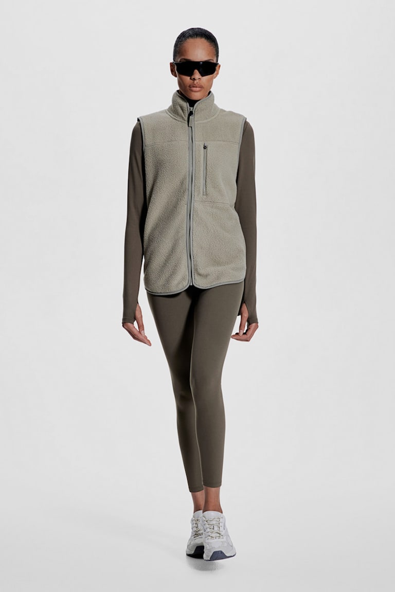 H&M Chaleco de deporte en borreguito - Verde salvia - MUJER