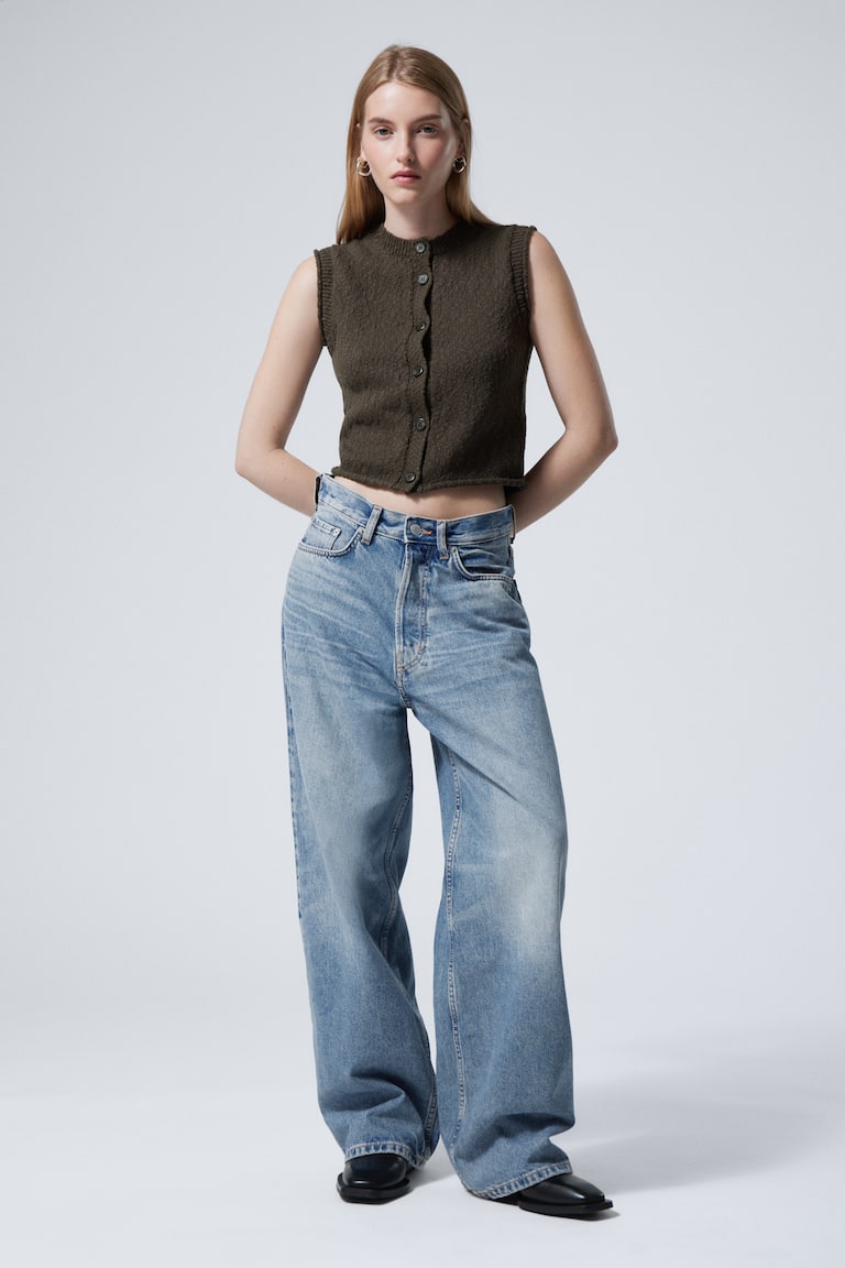 H&M Chaleco De Punto Con Botonadura Sencilla - Marrón Grisáceo Oscuro - MUJER