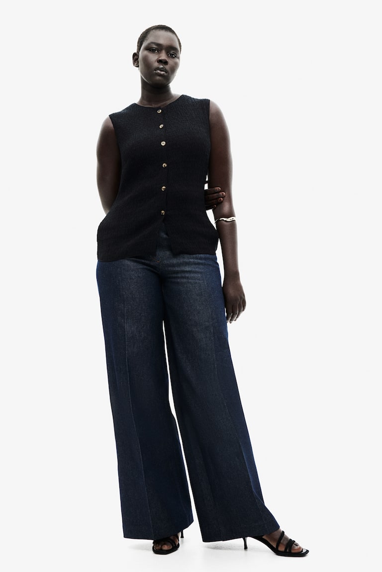 H&M Chaleco De Punto Con Textura - Marrón Oscuro - MUJER