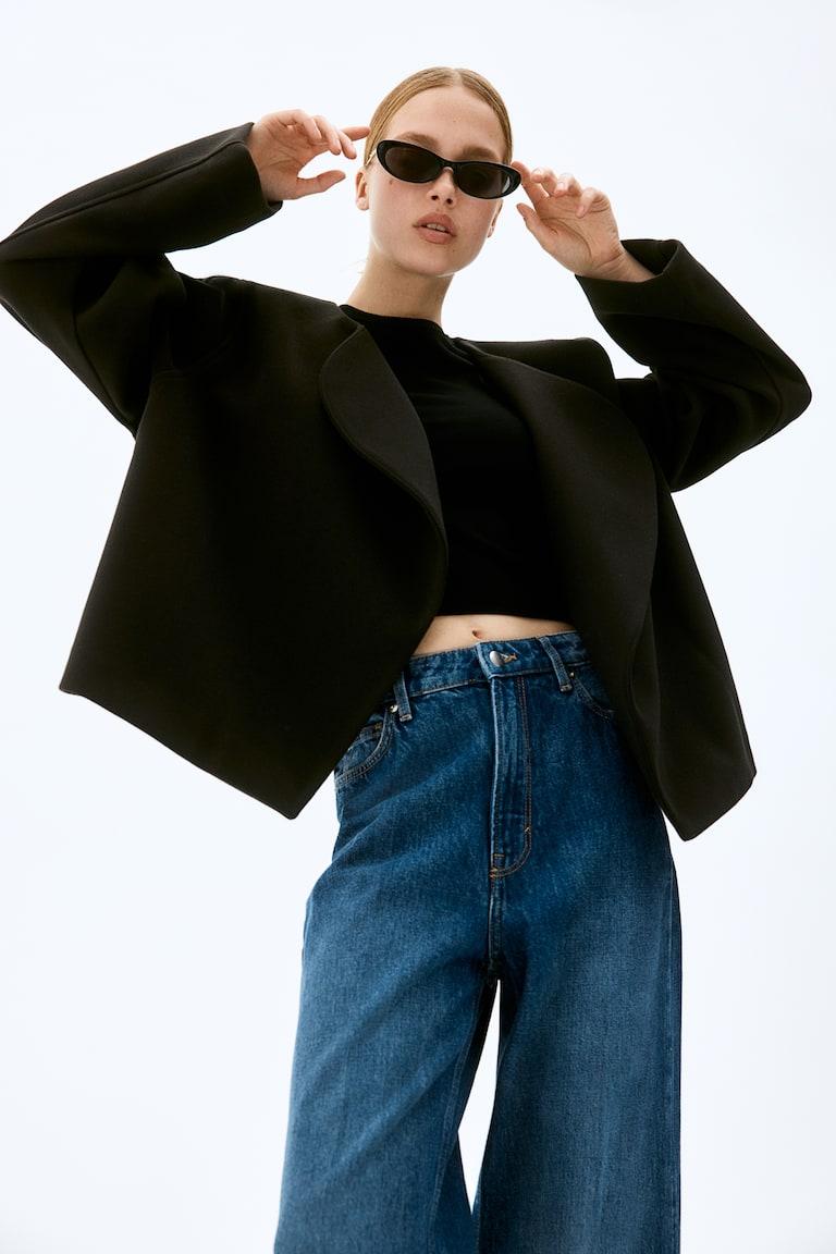 H&M Chaqueta afieltrada con cuello esmoquin - Gris jaspeado - MUJER