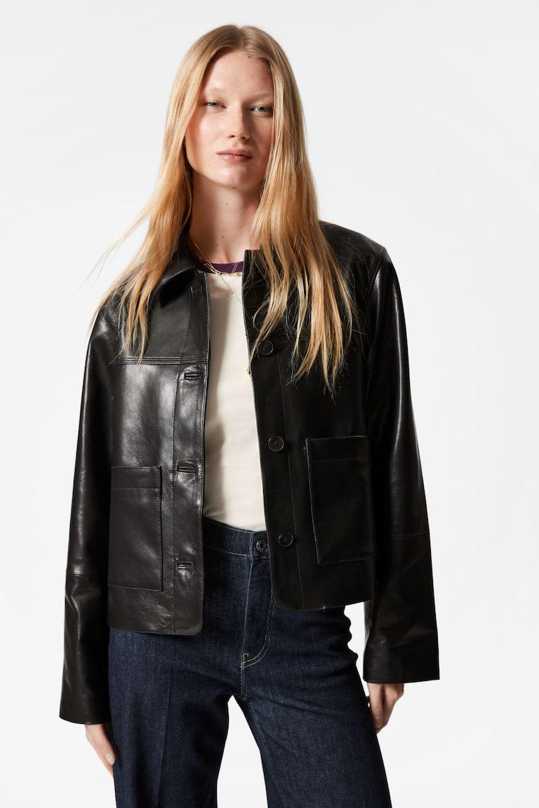 H&M Chaqueta Con Bolsillo De Parche - Piel Negra - MUJER