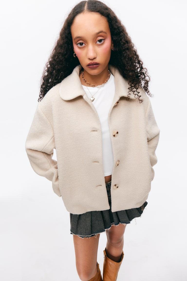 H&M Chaqueta De Botonadura Sencilla En Mezcla De Lana - Beige Claro - MUJER