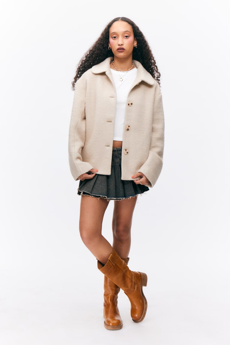 H&M Chaqueta De Botonadura Sencilla En Mezcla De Lana - Azul Marino - MUJER