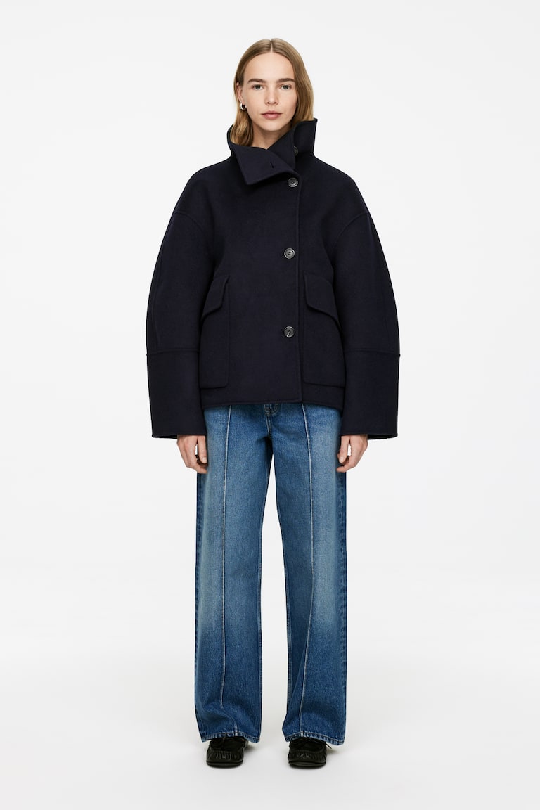 H&M Chaqueta de doble faz en mezcla de lana - Azul oscuro - MUJER