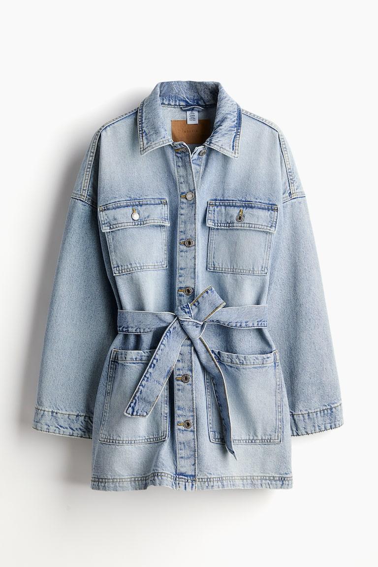 H&M Chaqueta denim con cinturón de anudar - Azul denim - MUJER