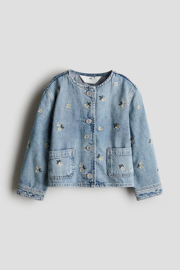 H&M Chaqueta En Denim De Algodón - Azul Denim/Floral - NIÑOS