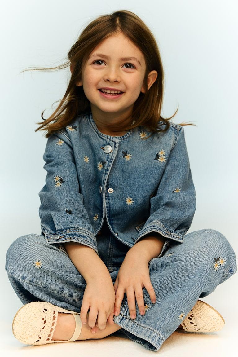 H&M Chaqueta En Denim De Algodón - Beige/Estampado De Leopardo - NIÑOS
