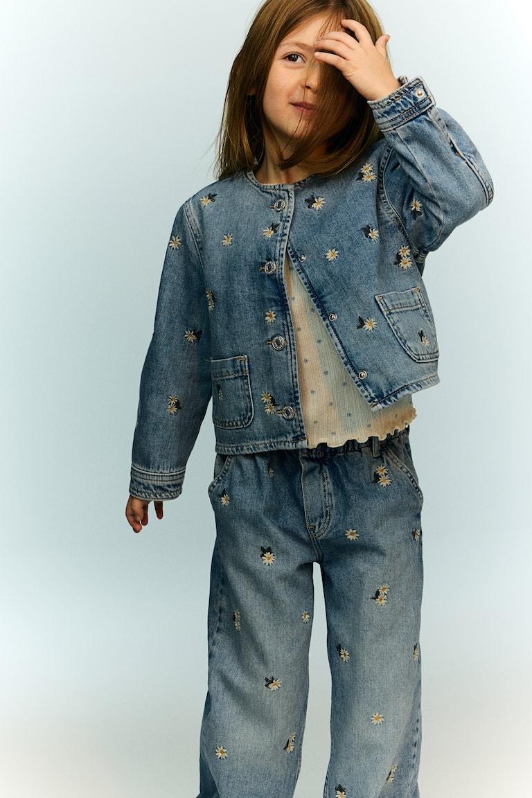 H&M Chaqueta En Denim De Algodón - Beige/Estampado De Leopardo - NIÑOS