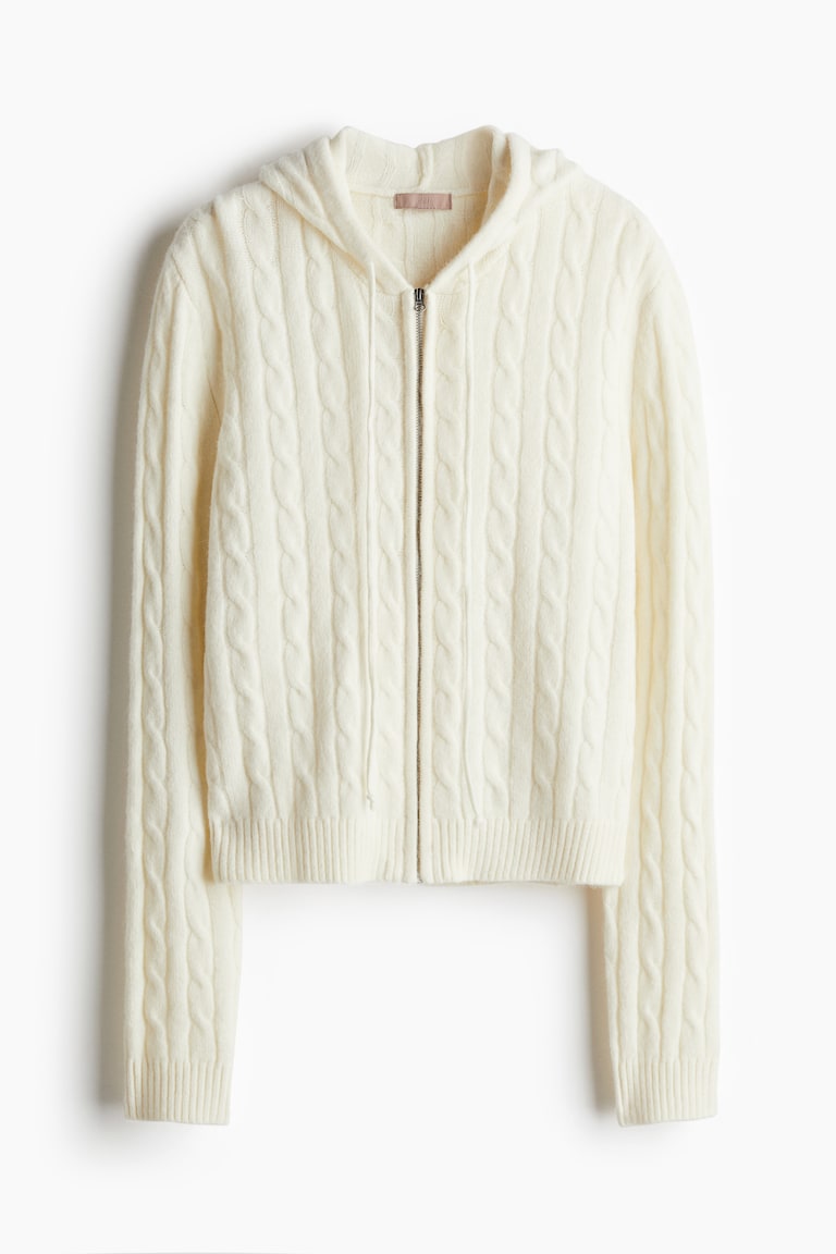 H&M Chaqueta En Punto Trenzado Con Capucha - Crema - MUJER