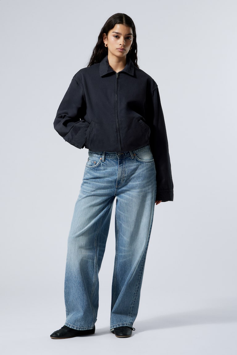 H&M Chaqueta holgada con cremallera y sarga de algodón - Azul oscuro - MUJER