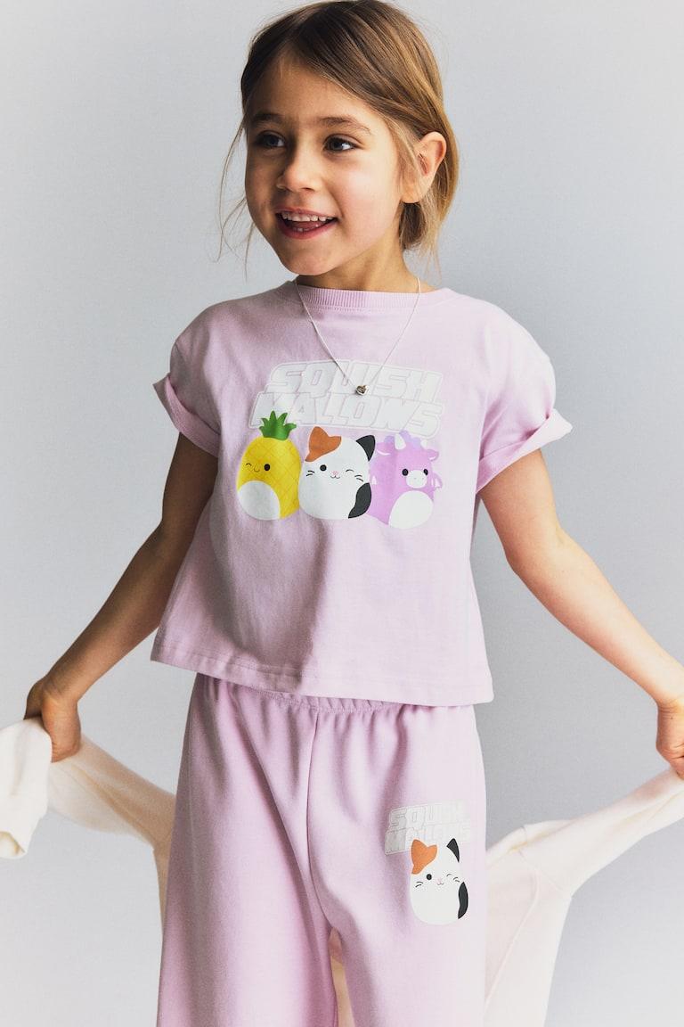 H&M Conjunto De Camiseta Y Joggers Con Estampado - Rosa Claro/Squishmallows - NIÑOS
