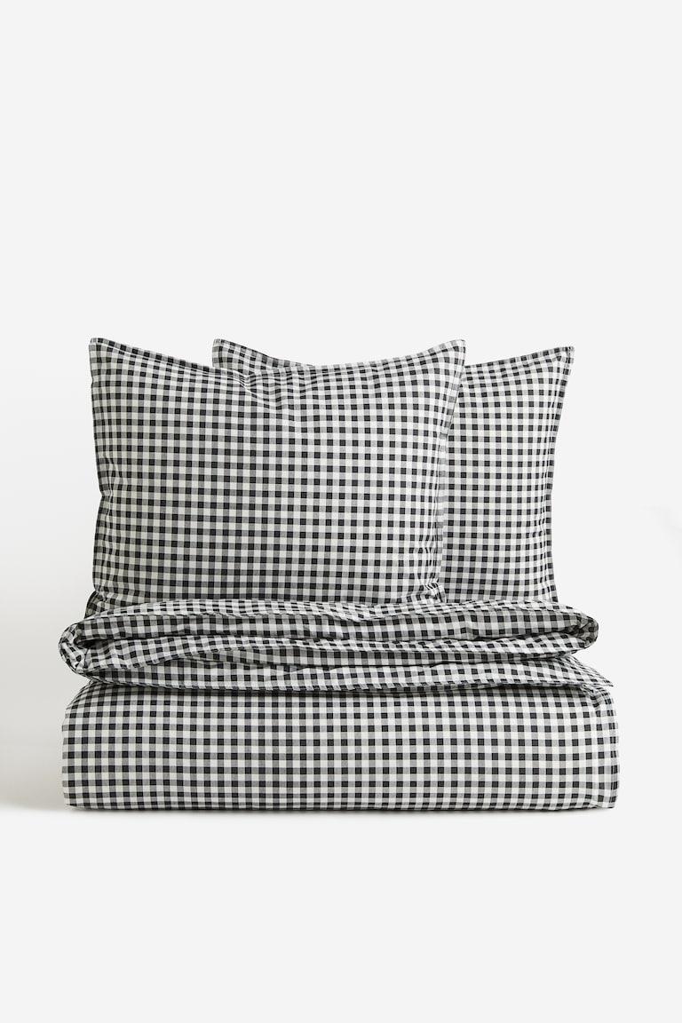 H&M Conjunto de funda nórdica doble con estampado - Gris/Cuadros gingham - HOME