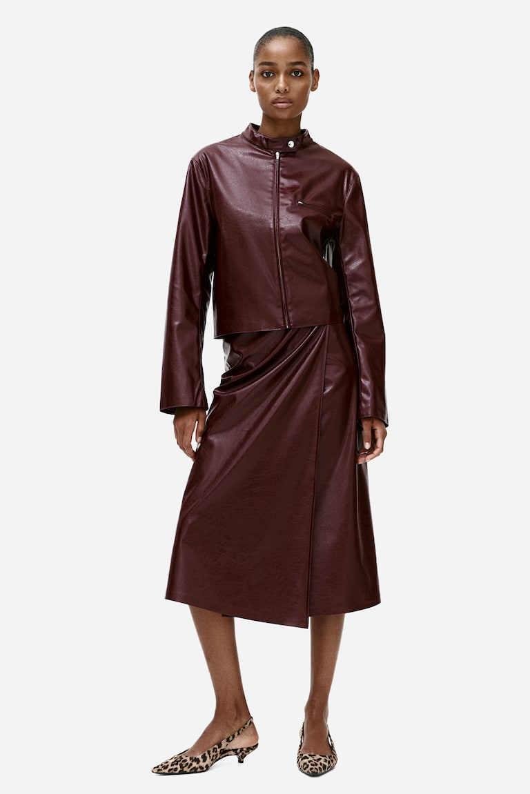 H&M Falda Cruzada En Tejido Revestido - Verde Caqui Oscuro - MUJER