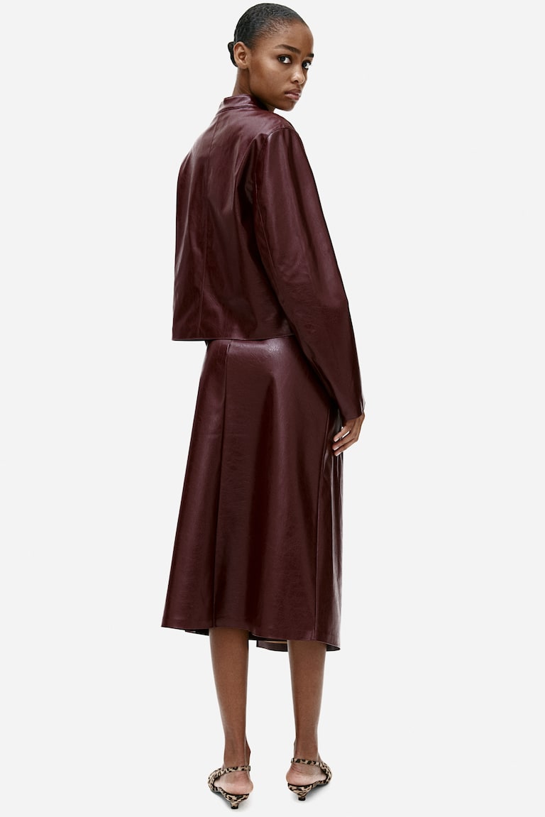 H&M Falda Cruzada En Tejido Revestido - Verde Caqui Oscuro - MUJER