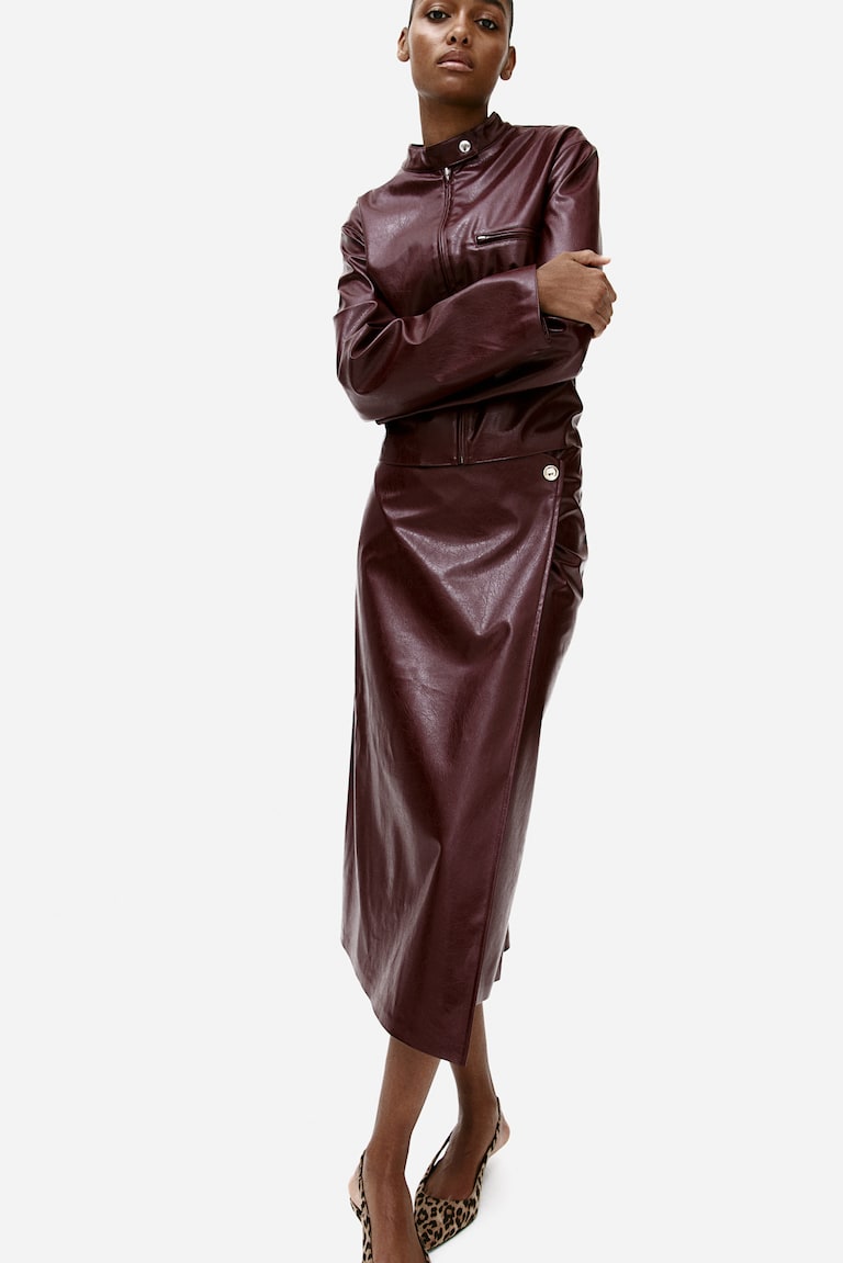 H&M Falda cruzada en tejido revestido - Verde caqui oscuro - MUJER