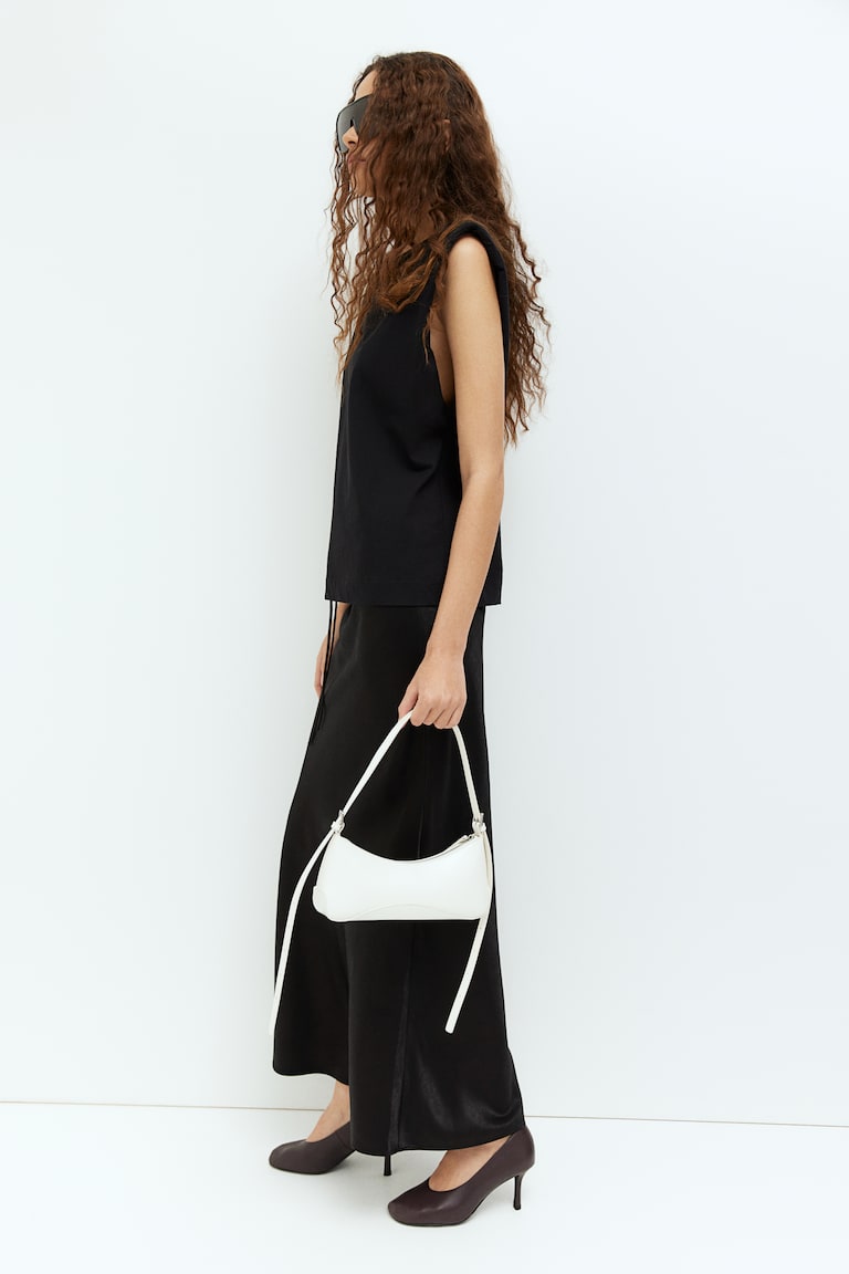 H&M Falda De Satén Con Cordón De Ajuste - Negro - MUJER