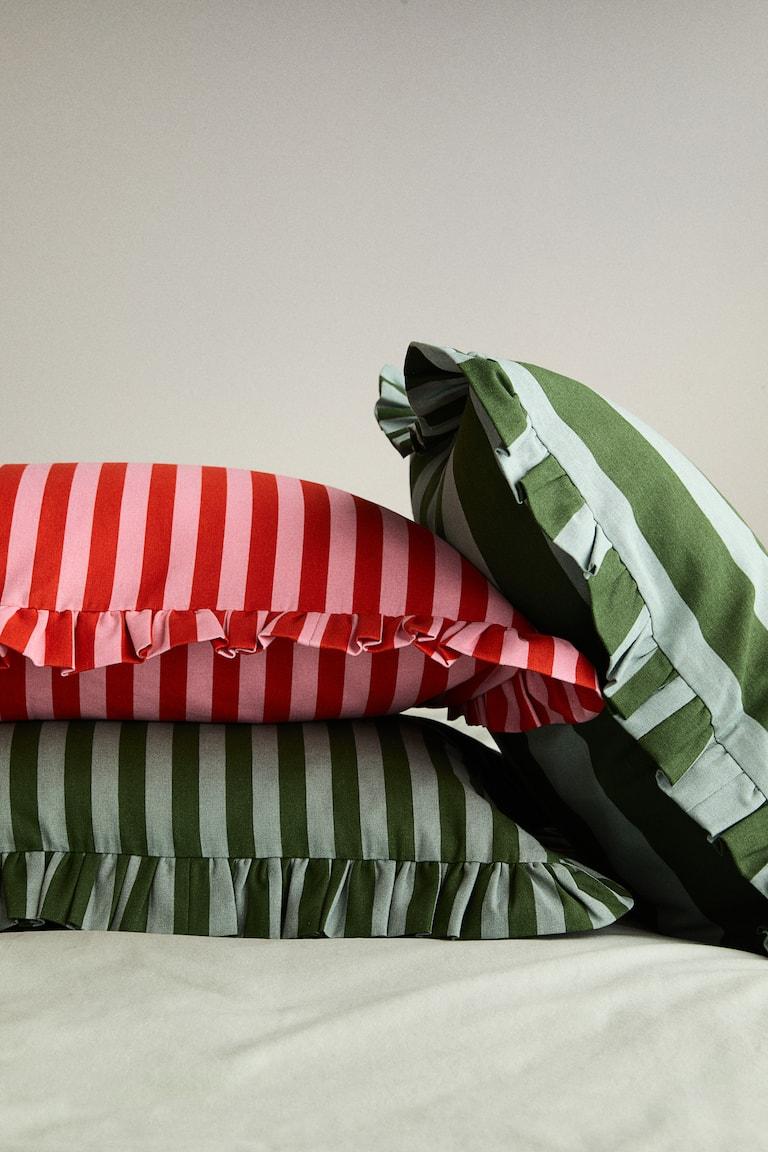 H&M Funda de cojín en algodón con cenefa de volante - Verde/Rayas - HOME