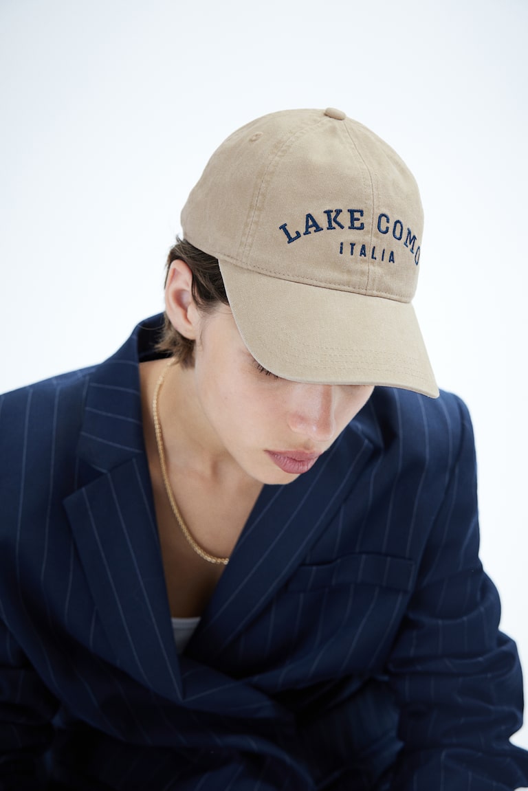 H&M Gorra de sarga con motivo bordado - Gris claro/The Hamptons - MUJER