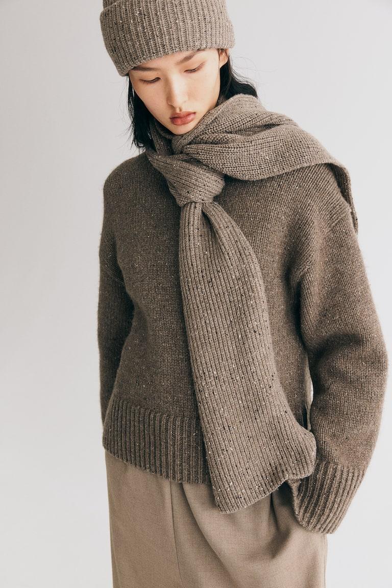 H&M Gorro Beanie En Punto De Canalé - Beige Grisáceo/Neps - MUJER