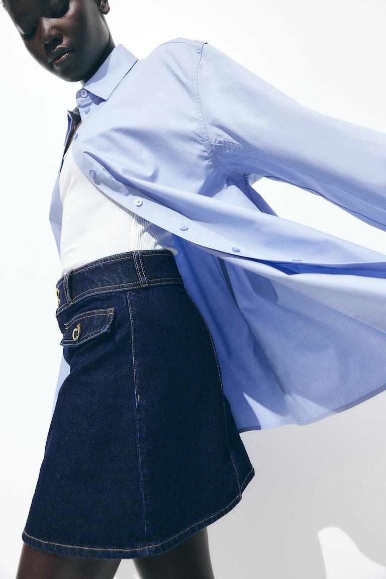 H&M A-line Mini Skirt - Azul Denim Oscuro - MUJER