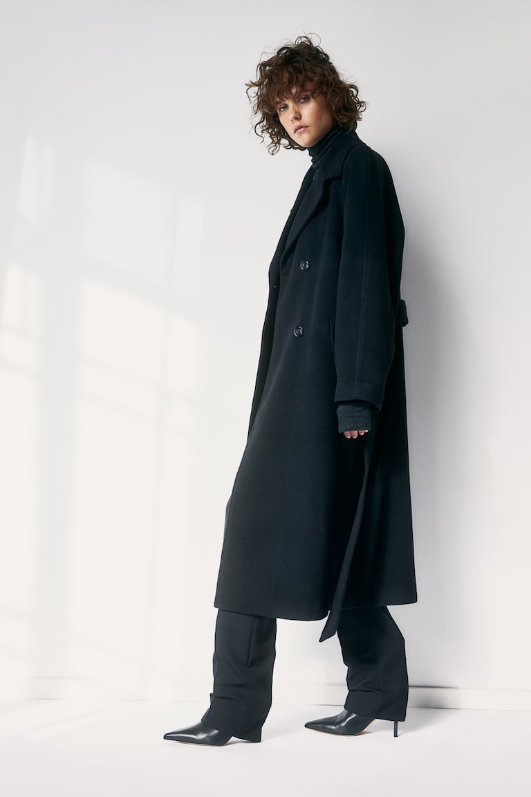 H&M Abrigo Con Cinturón De Anudar - Negro - MUJER