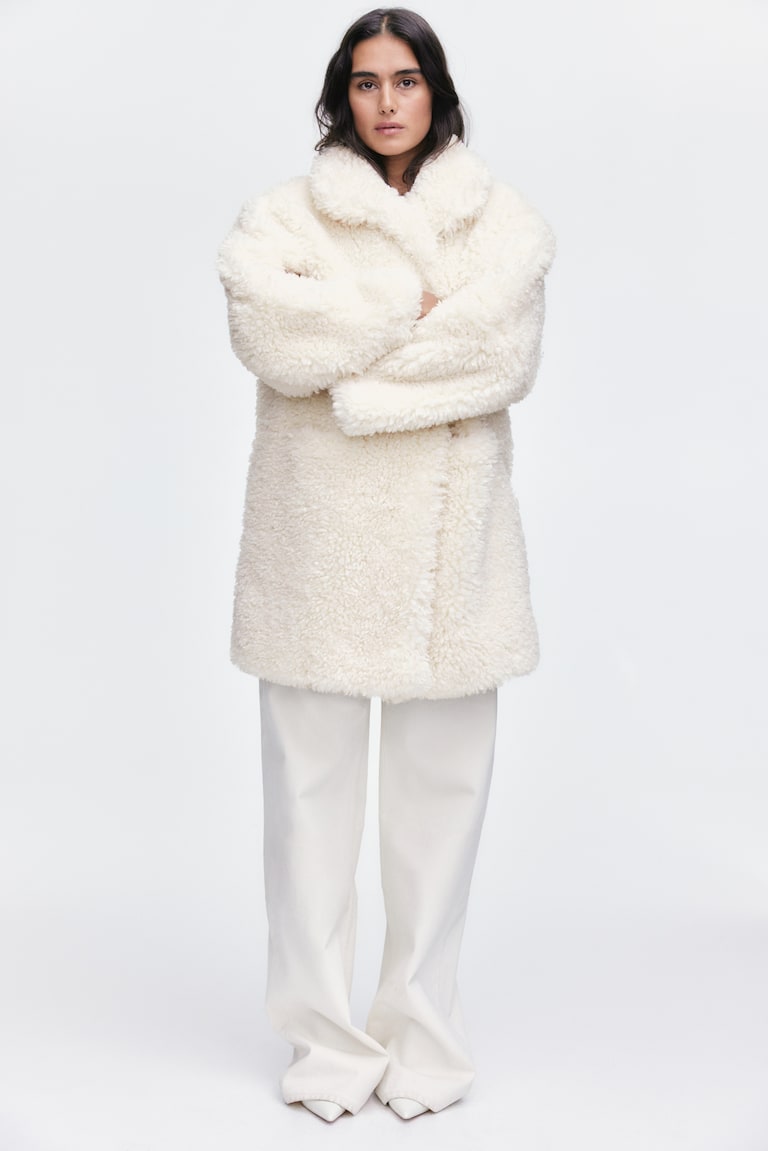H&M Abrigo efecto pelo - Crema - MUJER