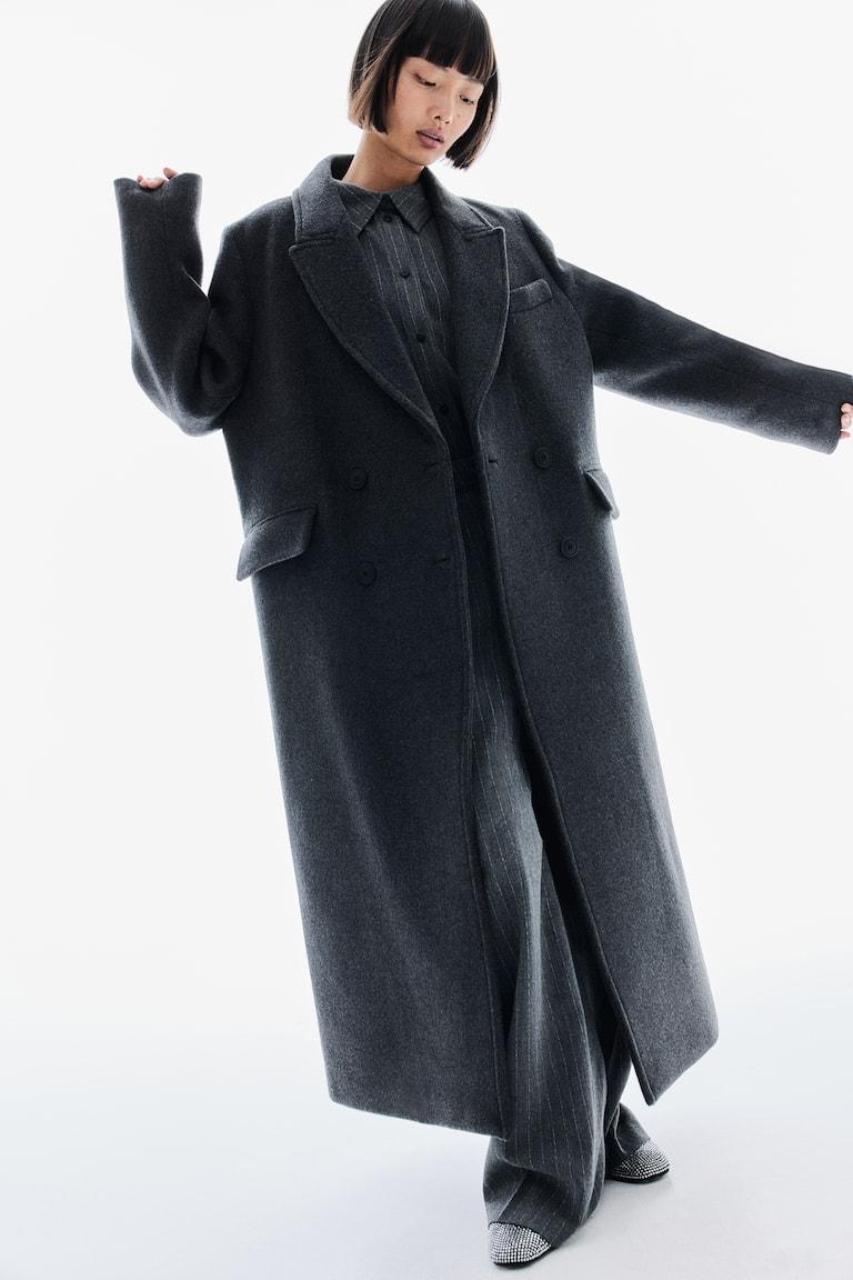 H&M Abrigo Largo En Mezcla De Lana - Negro - MUJER