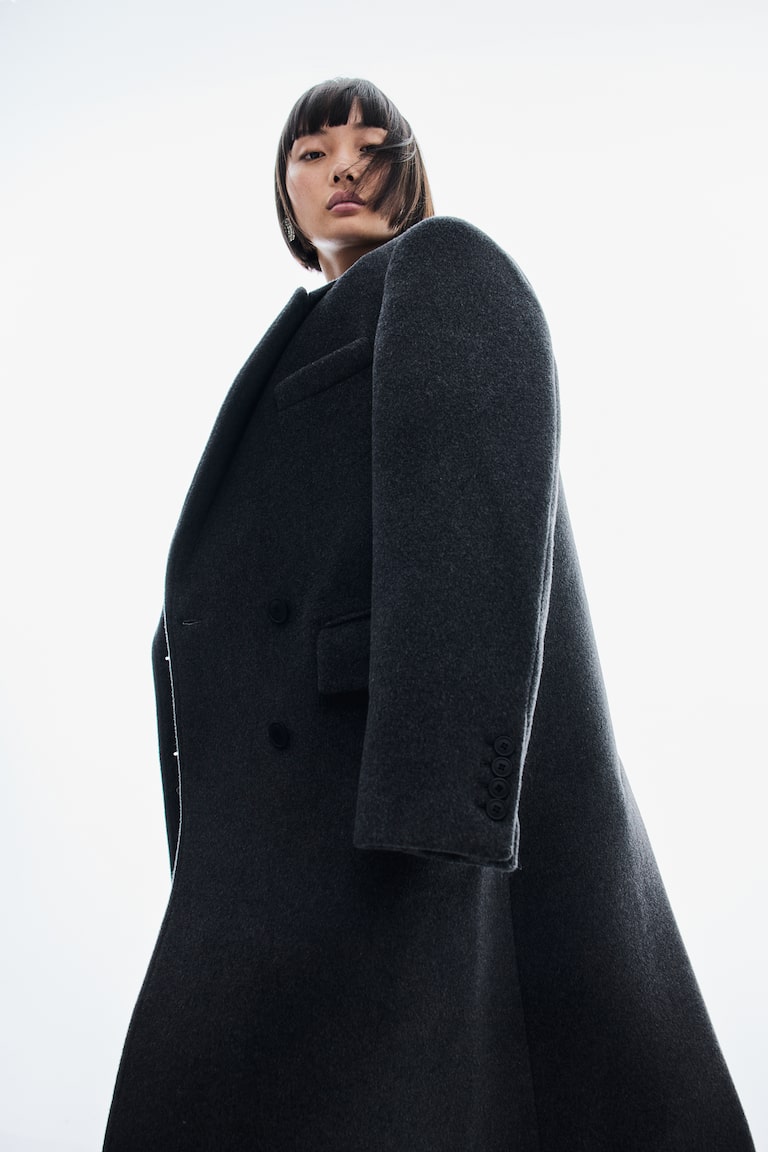 H&M Abrigo Largo En Mezcla De Lana - Negro - MUJER