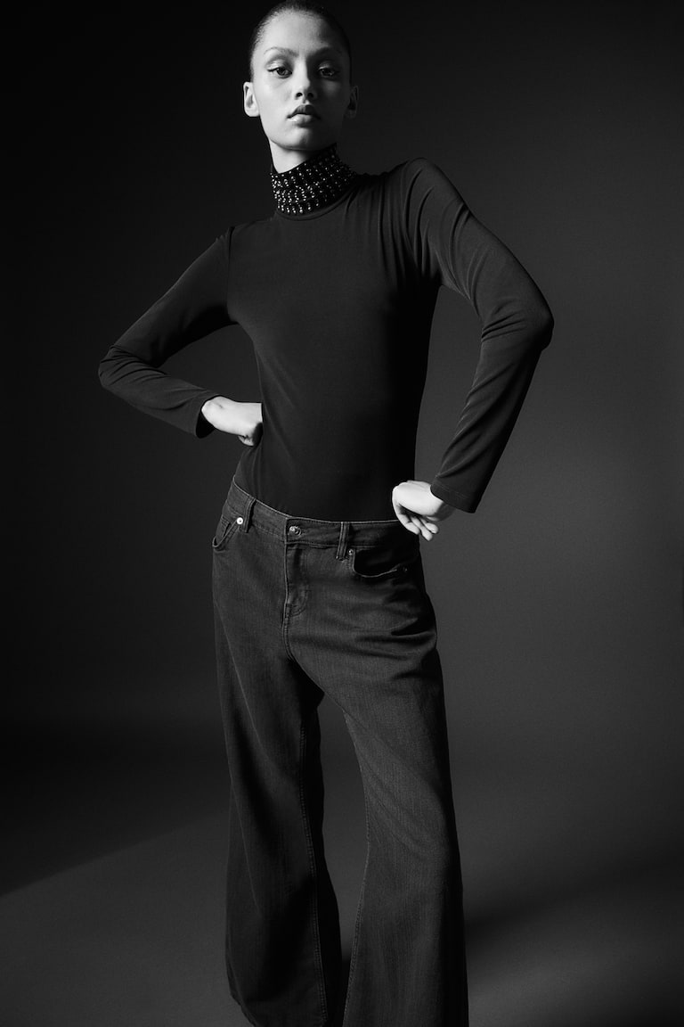 H&M Baggy Flared Low Jeans - Negro - MUJER