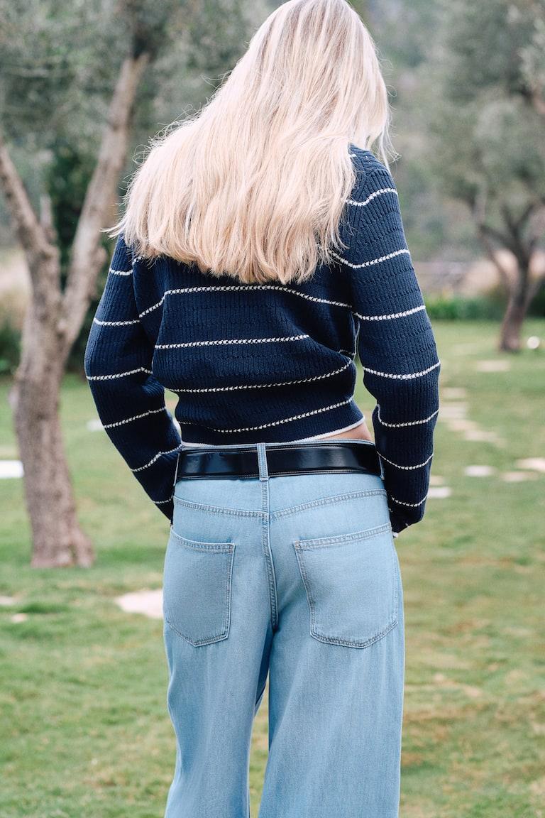 H&M Baggy Wide Low Jeans - Azul Denim Claro - MUJER