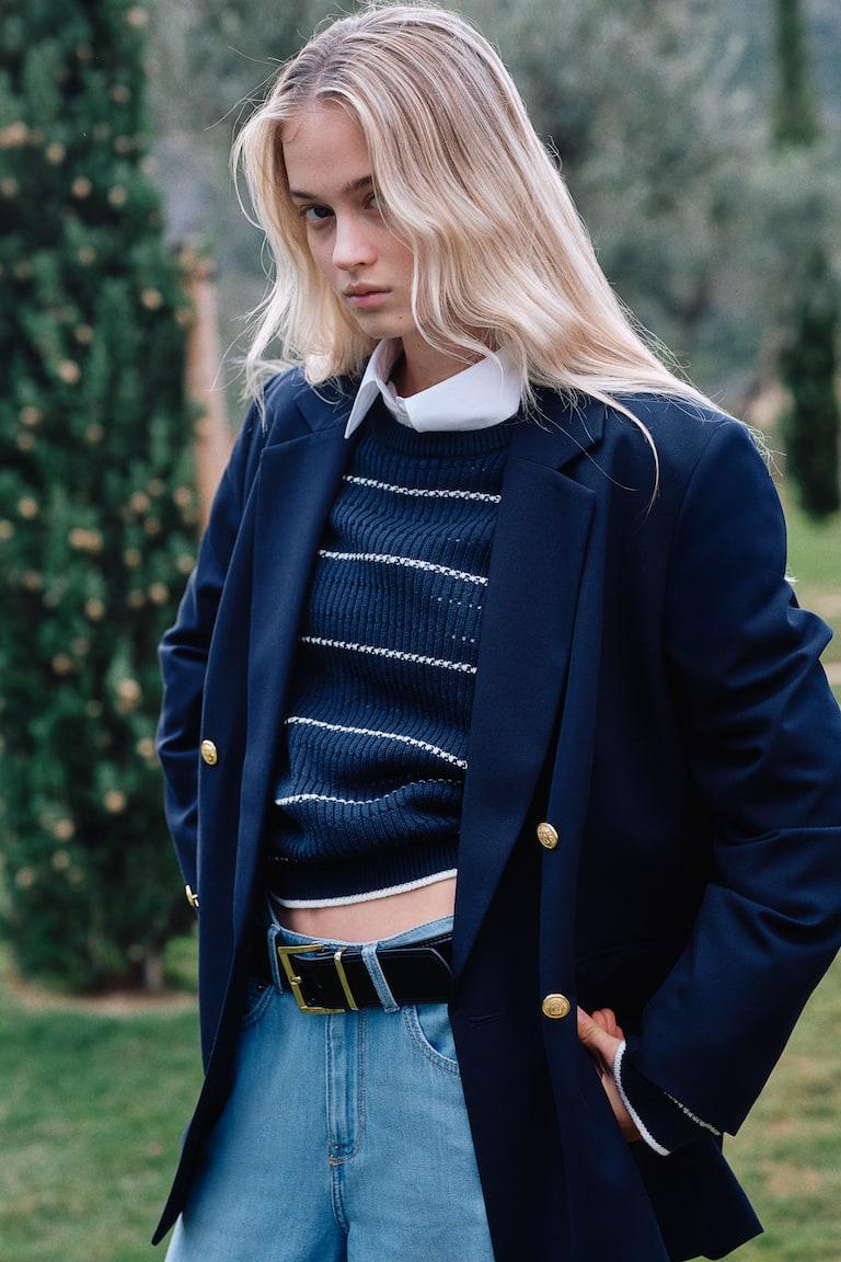 H&M Baggy Wide Low Jeans - Azul Denim - MUJER