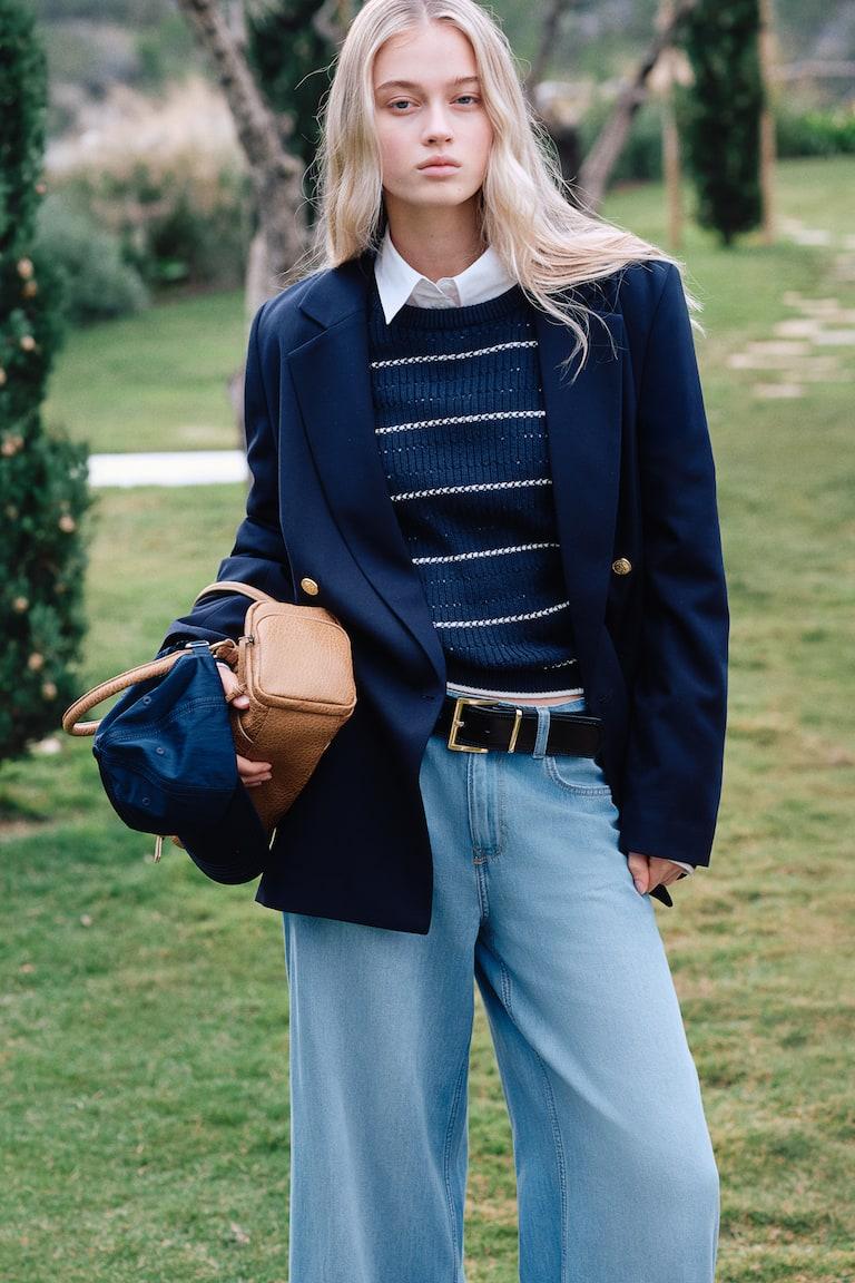 H&M Baggy Wide Low Jeans - Blanco - MUJER