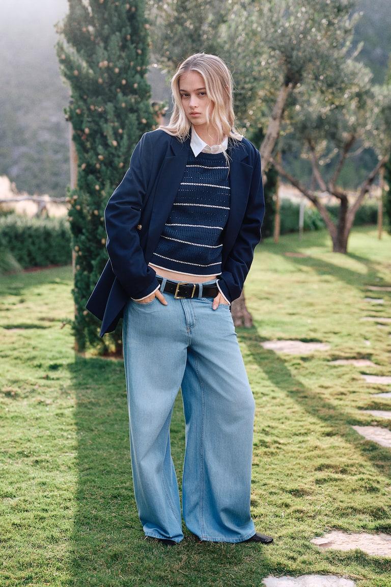 H&M Baggy Wide Low Jeans - Blanco - MUJER